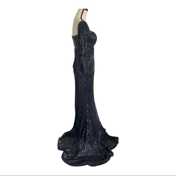 Fashion Nova Got Class Sequin Gown Black Maxi Size XS